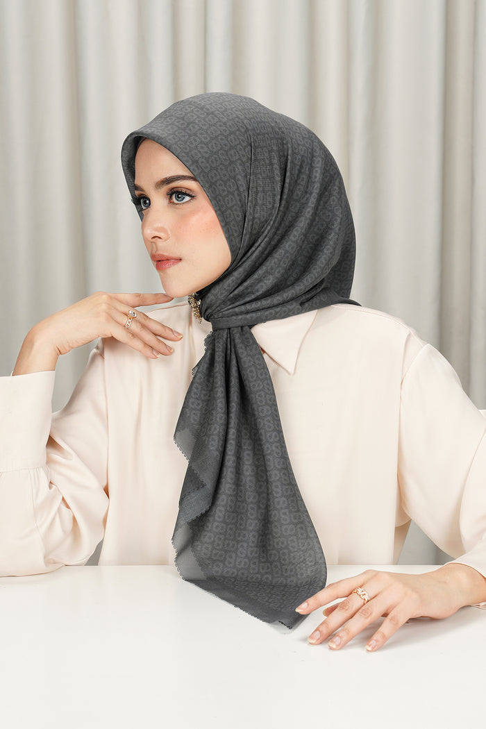 tapis square scarf in gunmetal by buttonscarves side view