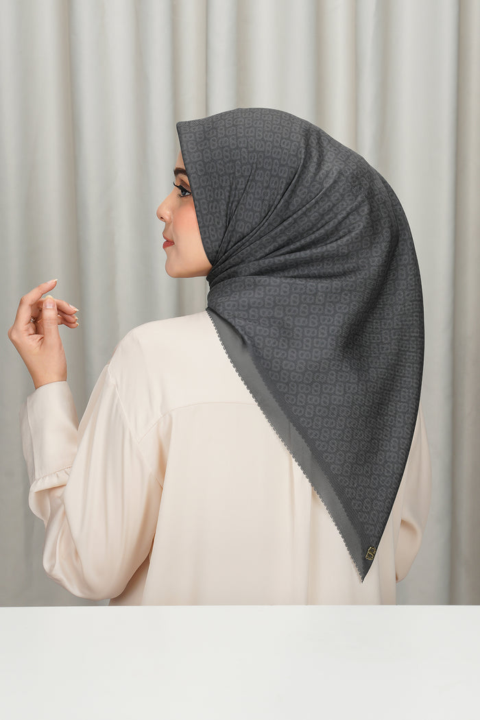 tapis square scarf in gunmetal by buttonscarves back view