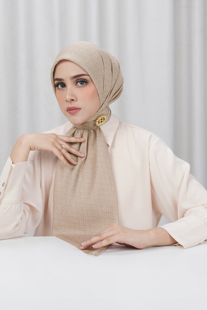 tapis square scarf in hazelnut by buttonscarves front view