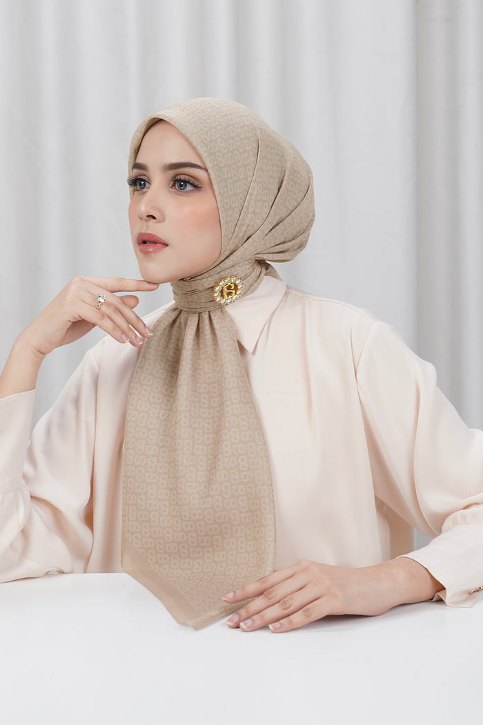 tapis square scarf in hazelnut by buttonscarves side view