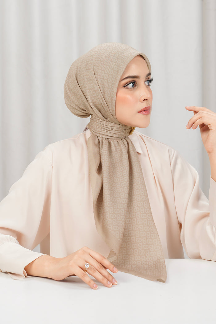 tapis square scarf in hazelnut by buttonscarves side view