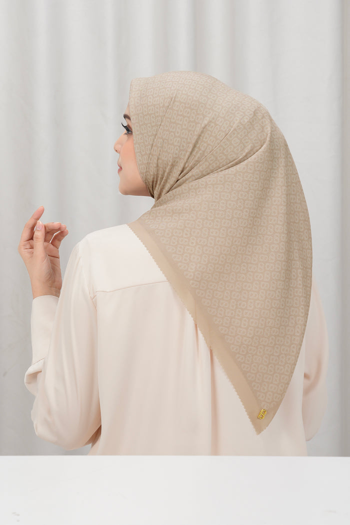 tapis square scarf in hazelnut by buttonscarves back view