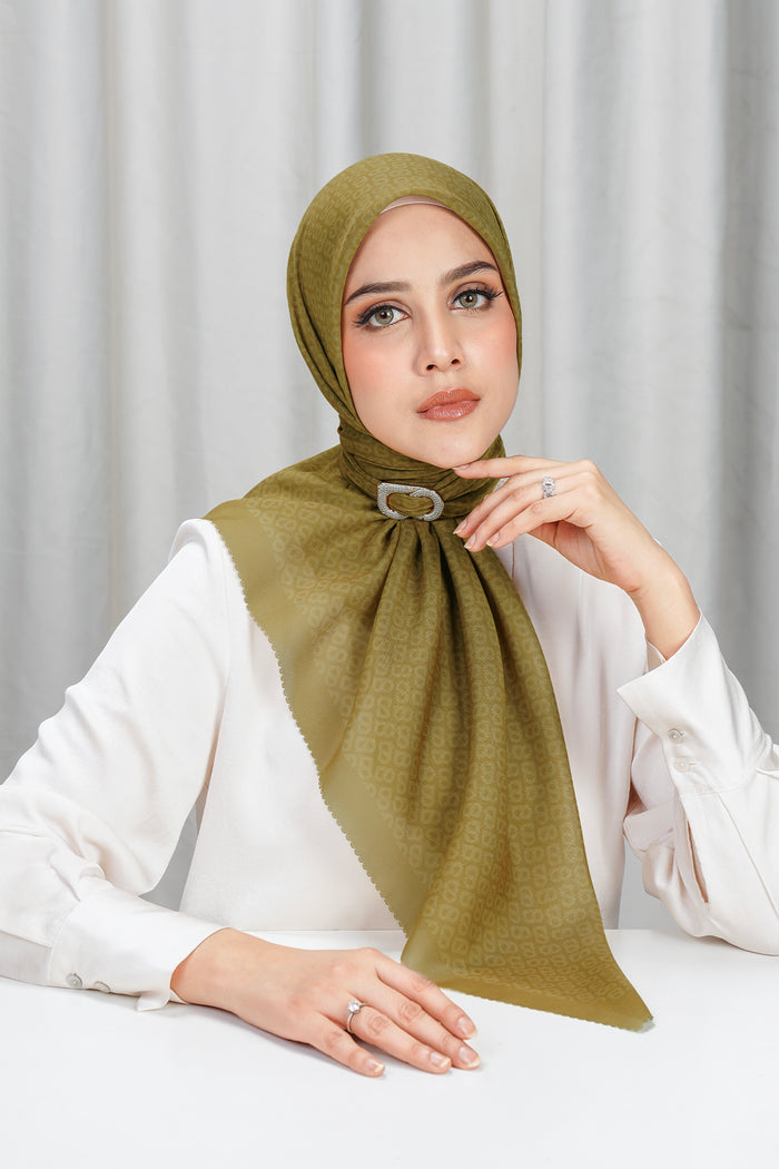 tapis square scarf in honey by buttonscarves front view
