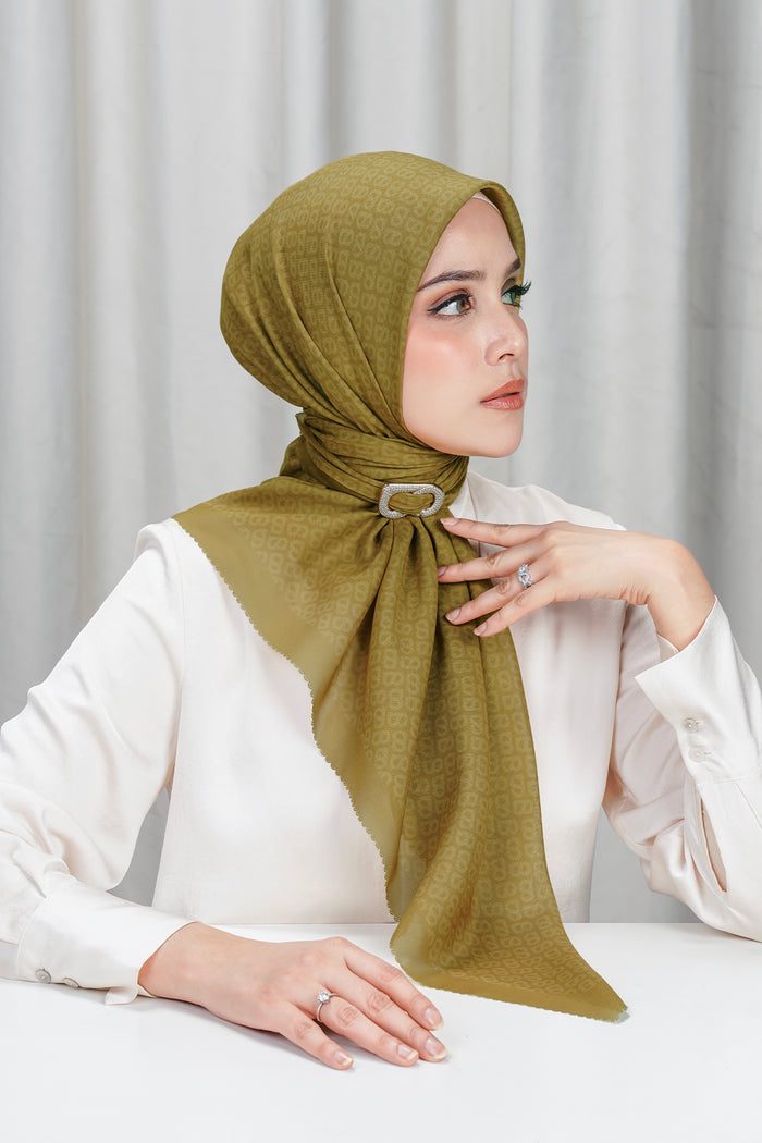 tapis square scarf in honey by buttonscarves side view