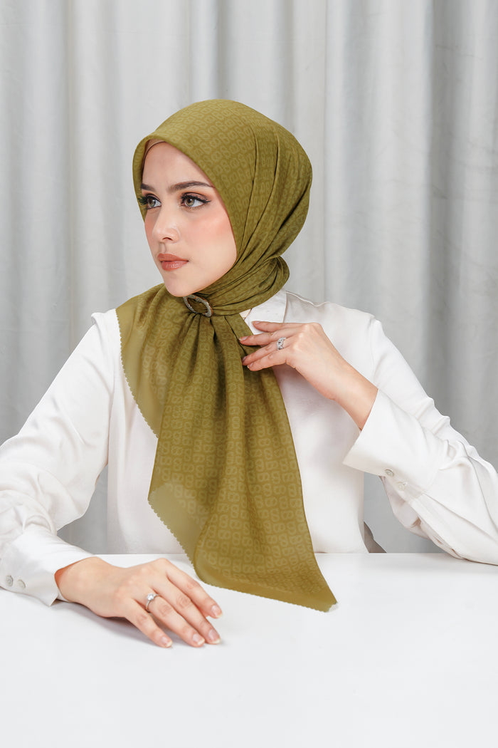tapis square scarf in honey by buttonscarves side view