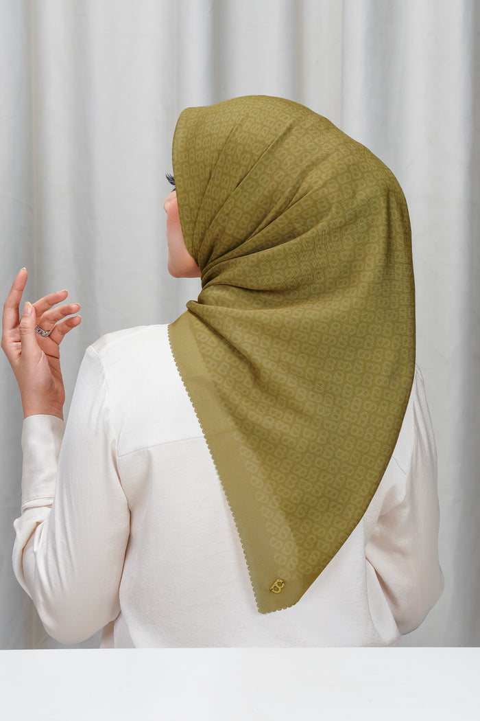 tapis square scarf in honey by buttonscarves back view