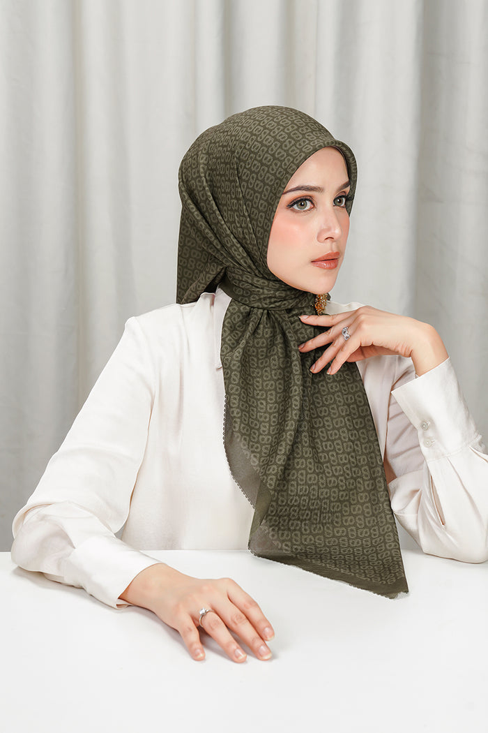tapis square scarf in kangaroo by buttonscarves side view