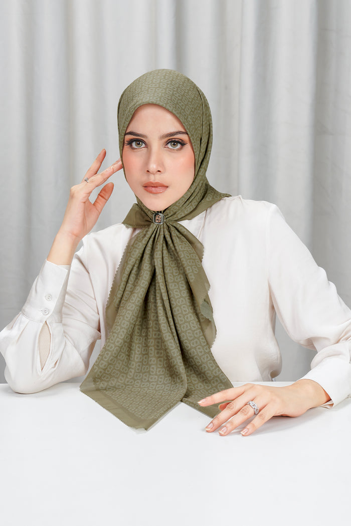 tapis square scarf in khaki by buttonscarves front view