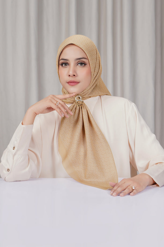 tapis square scarf in latte by buttonscarves front view