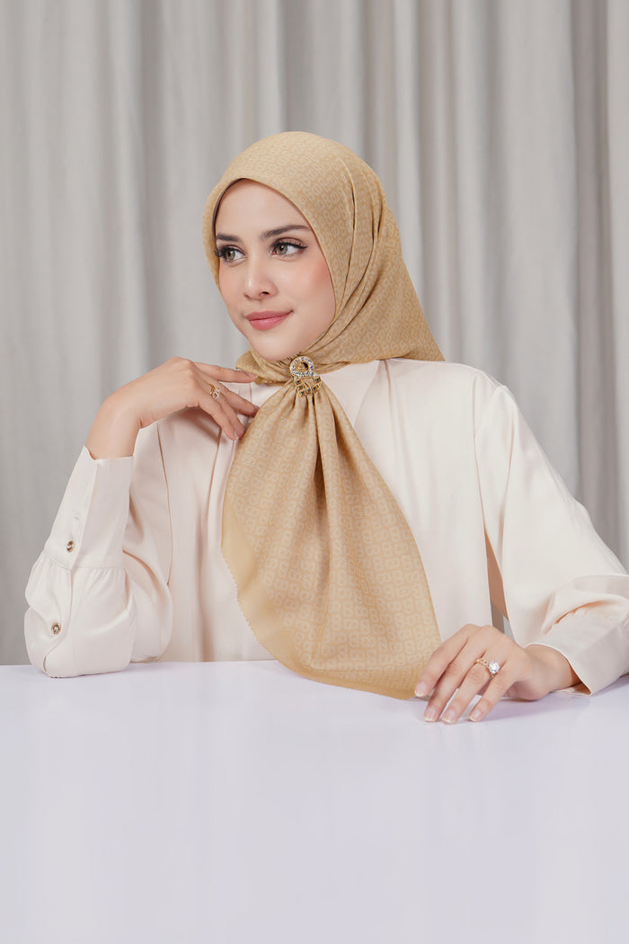 tapis square scarf in latte by buttonscarves side view