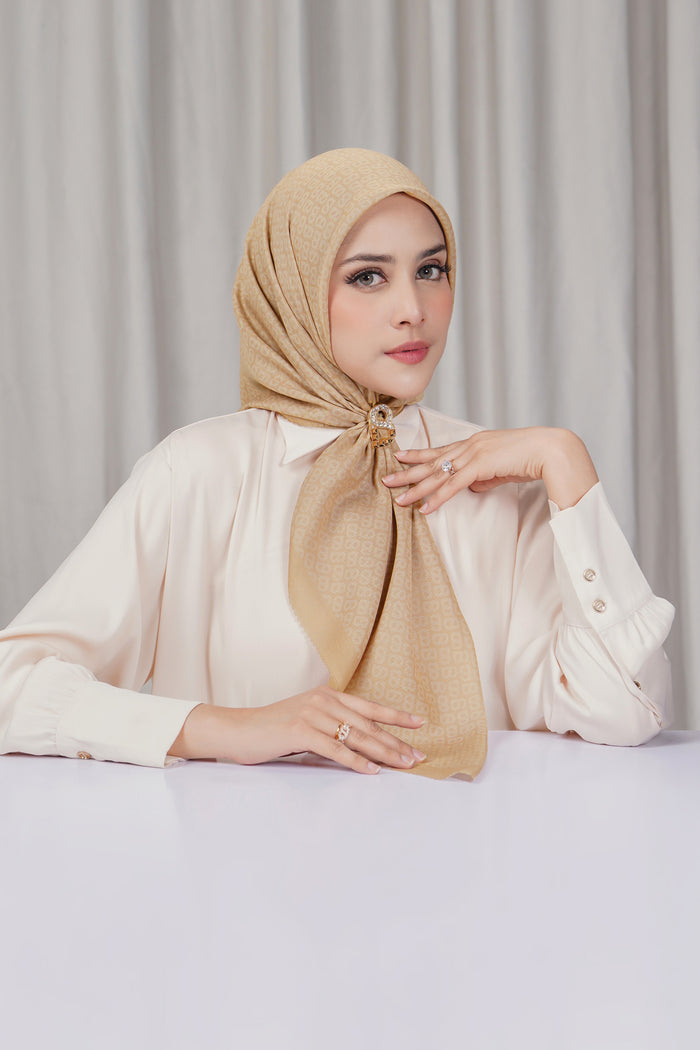 tapis square scarf in latte by buttonscarves front view