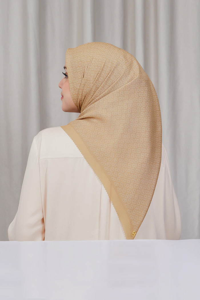tapis square scarf in latte by buttonscarves back view