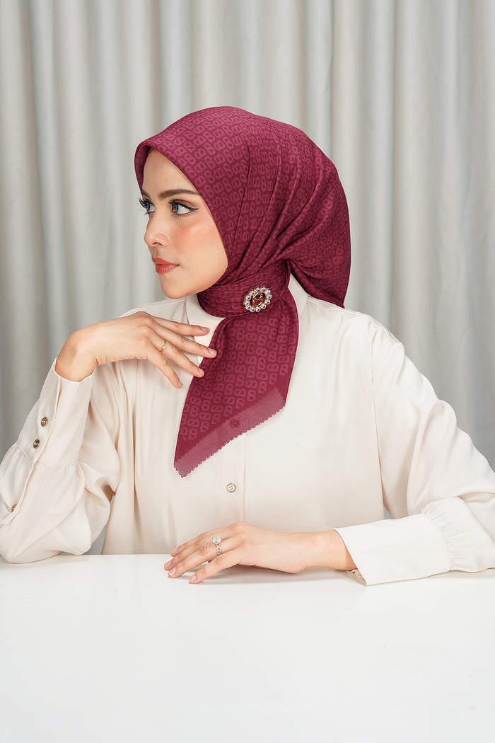 tapis square scarf in lipstick red by buttonscarves side view