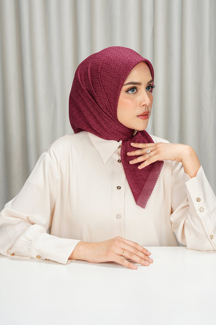tapis square scarf in lipstick red by buttonscarves side view