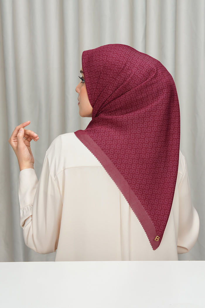 tapis square scarf in lipstick red by buttonscarves back view