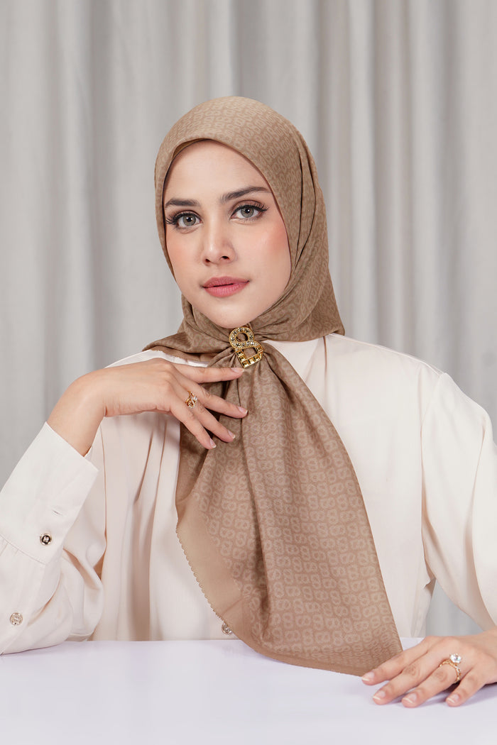 tapis square scarf in nougat by buttonscarves front view