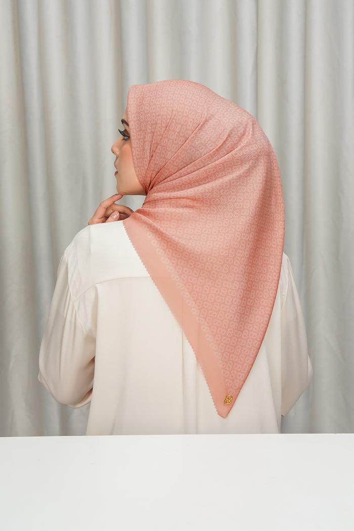 tapis square scarf in peach by buttonscarves back view