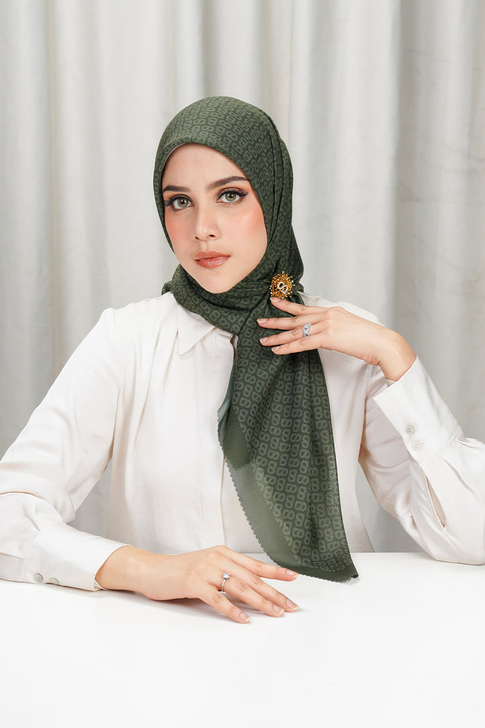 tapis square scarf in pesto by buttonscarves front view