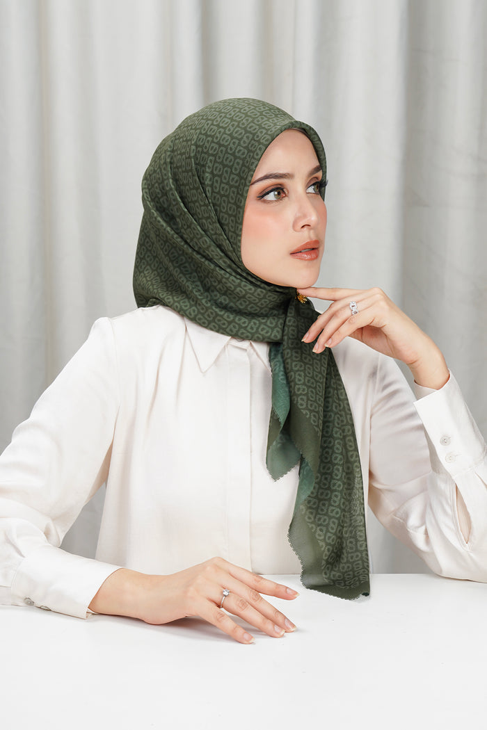 tapis square scarf in pesto by buttonscarves side view