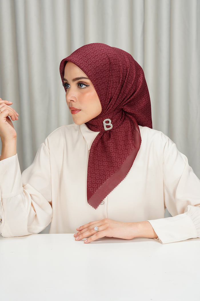 tapis square scarf in pompeian red by buttonscarves side view