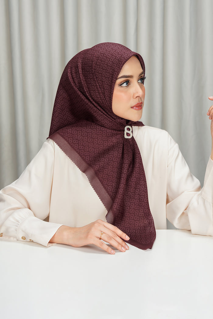 tapis square scarf in red dahlia by buttonscarves side view