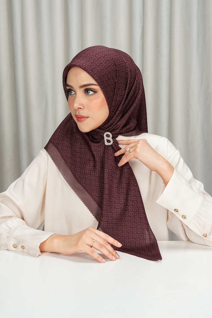 tapis square scarf in red dahlia by buttonscarves side view