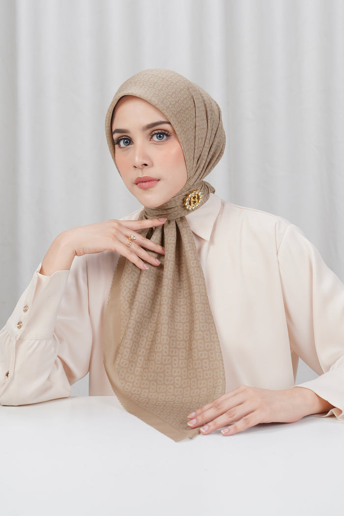 tapis square scarf in sand by buttonscarves front view