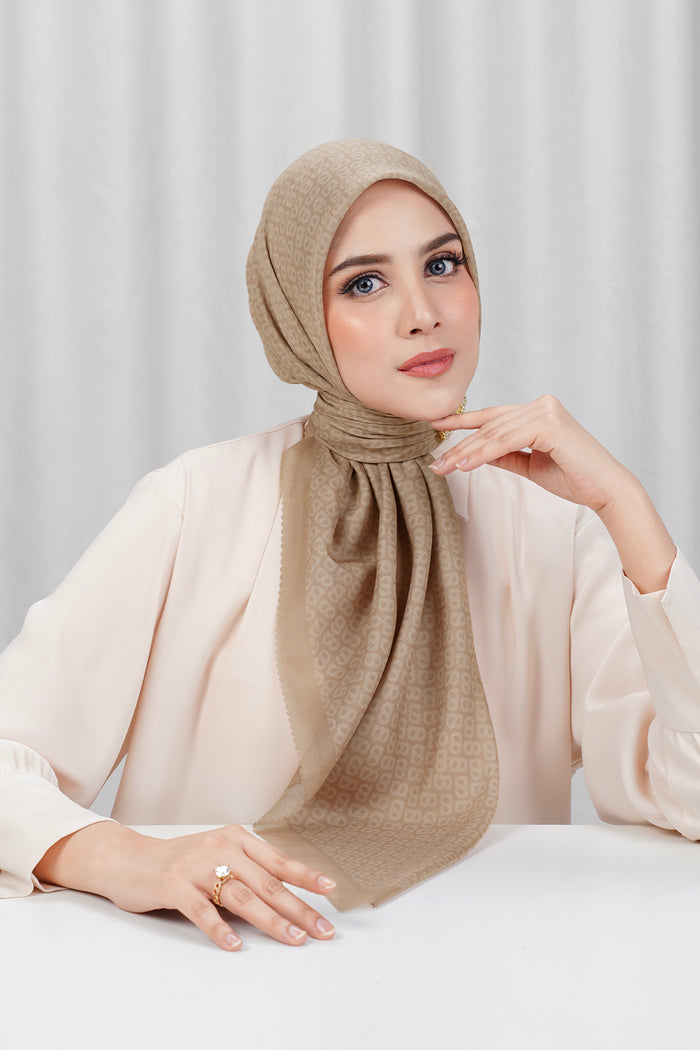 tapis square scarf in sand by buttonscarves front view