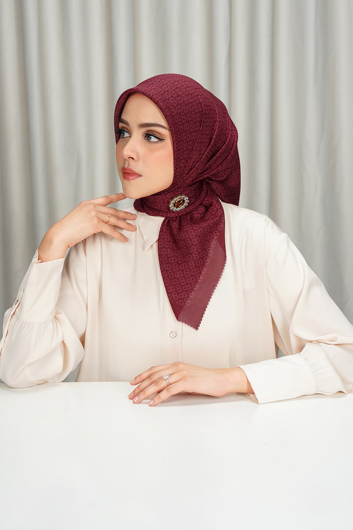 tapis square scarf in scarlet sage by buttonscarves side view