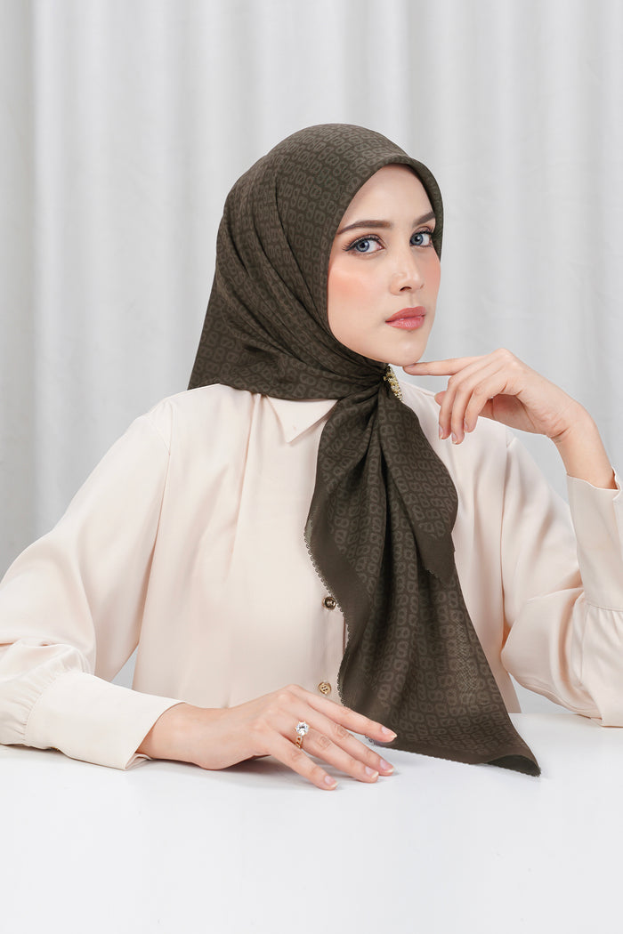 tapis square scarf in tiramisu by buttonscarves side view