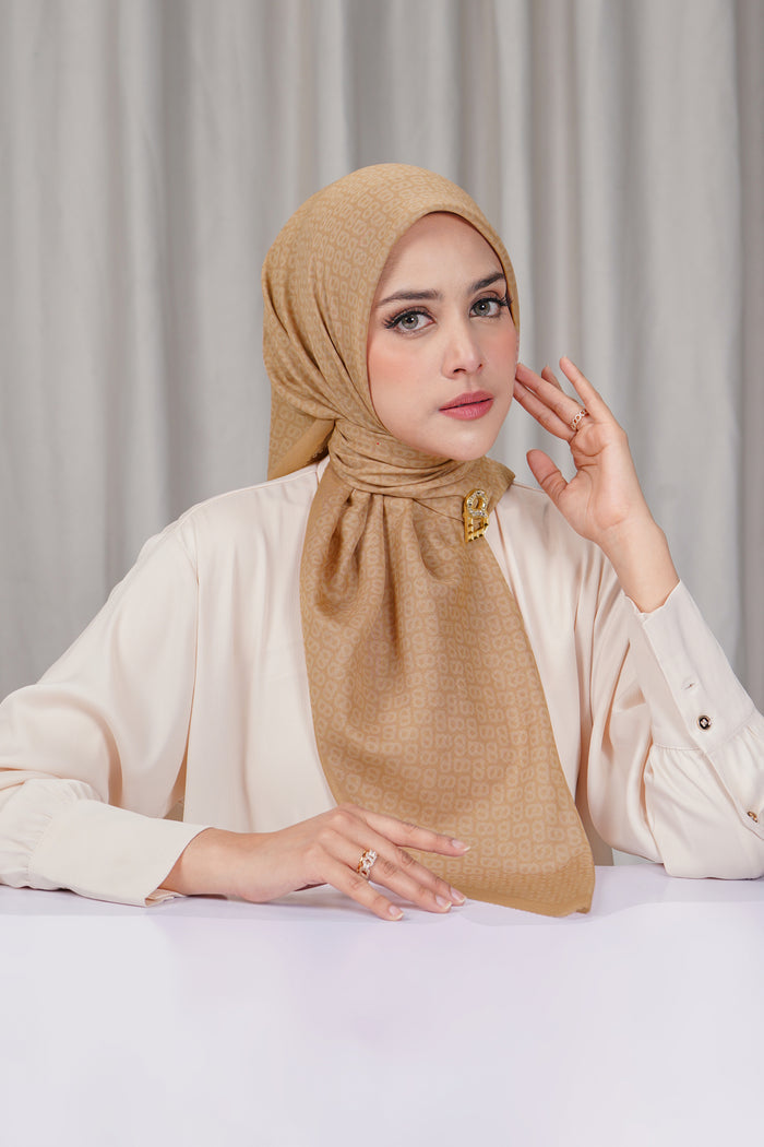 tapis square scarf in toast by buttonscarves front view