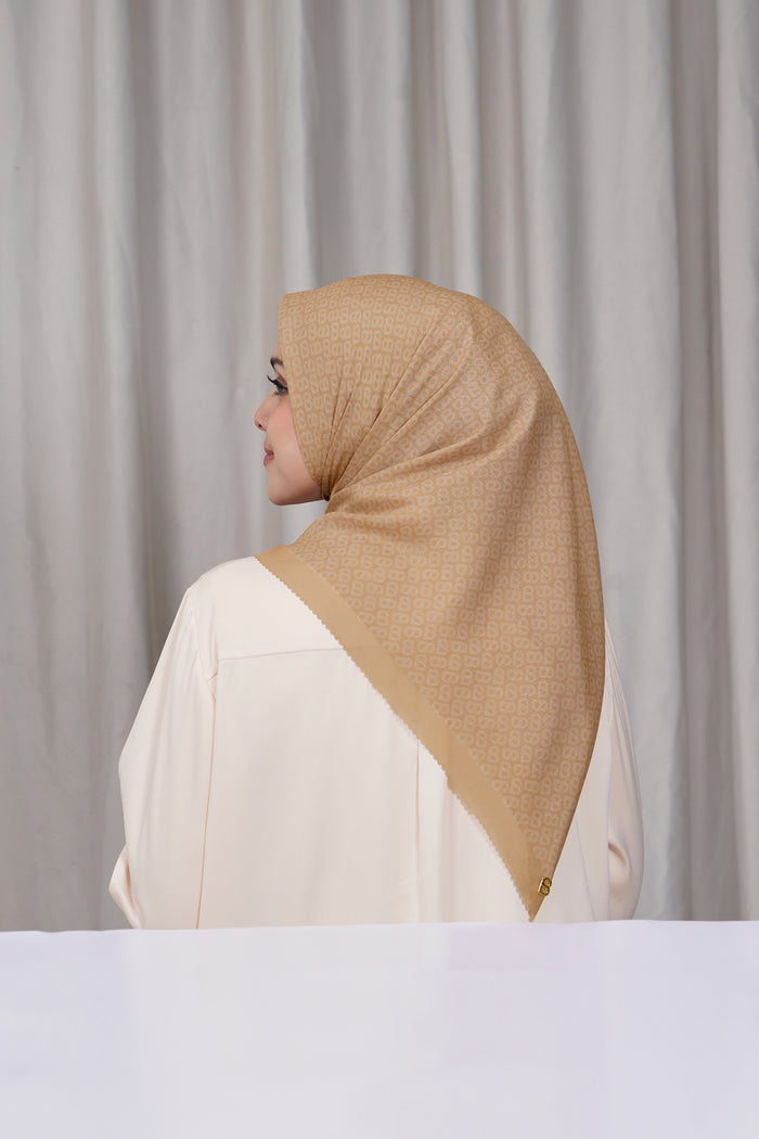 tapis square scarf in toast by buttonscarves back view