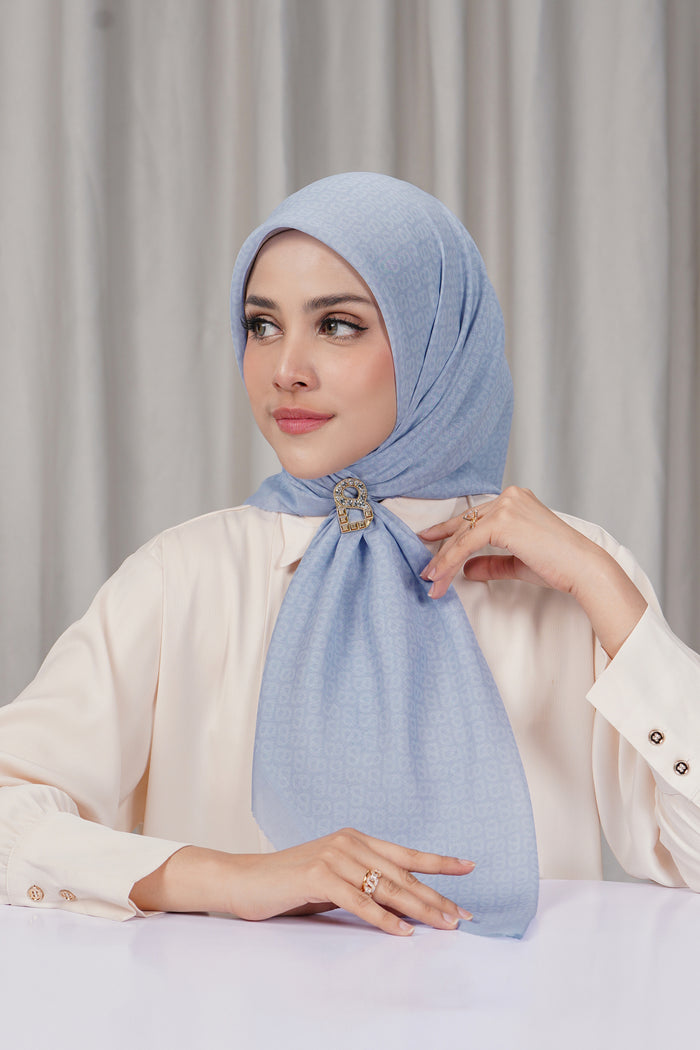 tapis square scarf in xenon blue by buttonscarves side view