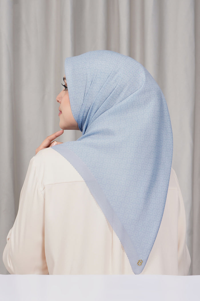 tapis square scarf in xenon blue by buttonscarves back view