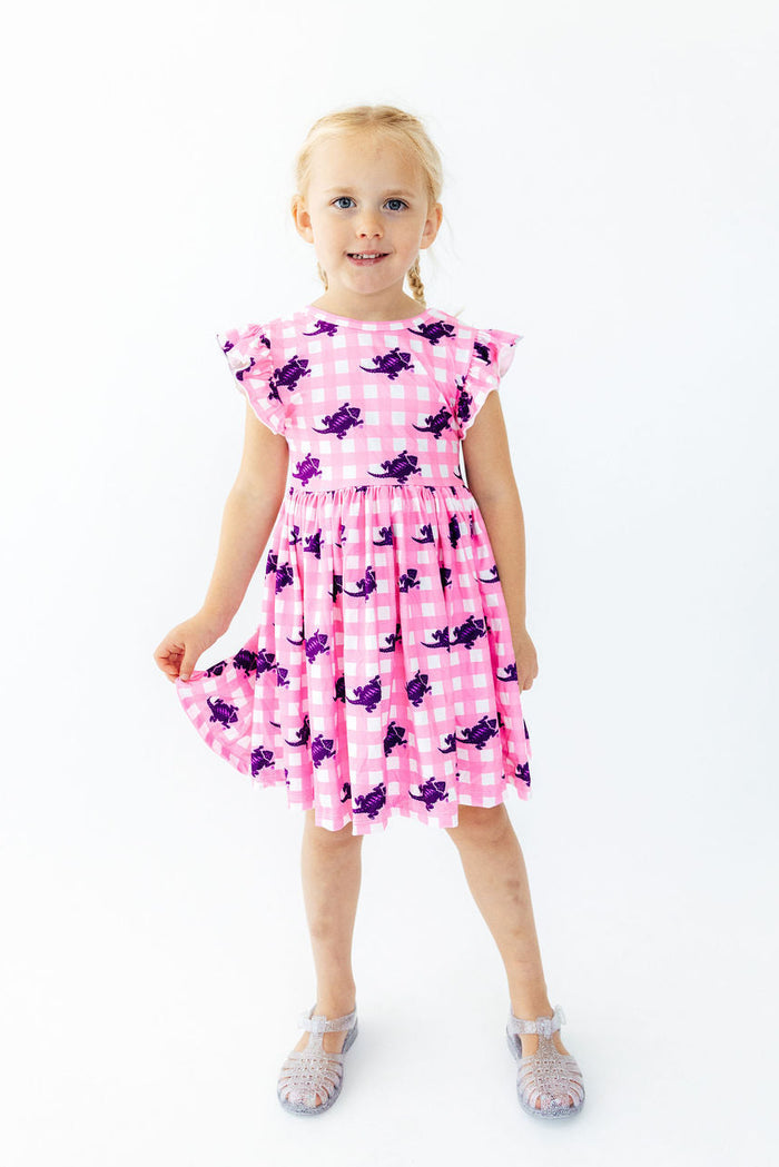 TCU Pink Gingham Frog Flutter Twirl Dress-Mila & Rose ®