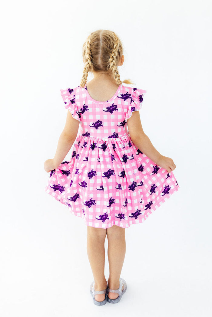TCU Pink Gingham Frog Flutter Twirl Dress-Mila & Rose ®