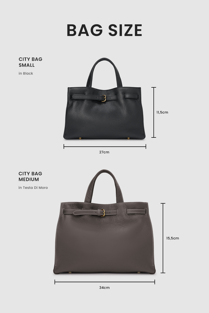 the city bag medium in testa di moro by buttonscarves size comparasion