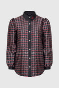 the editor houndstooth shirt in charcoal grey by buttonscarves x the devil wears prada 2