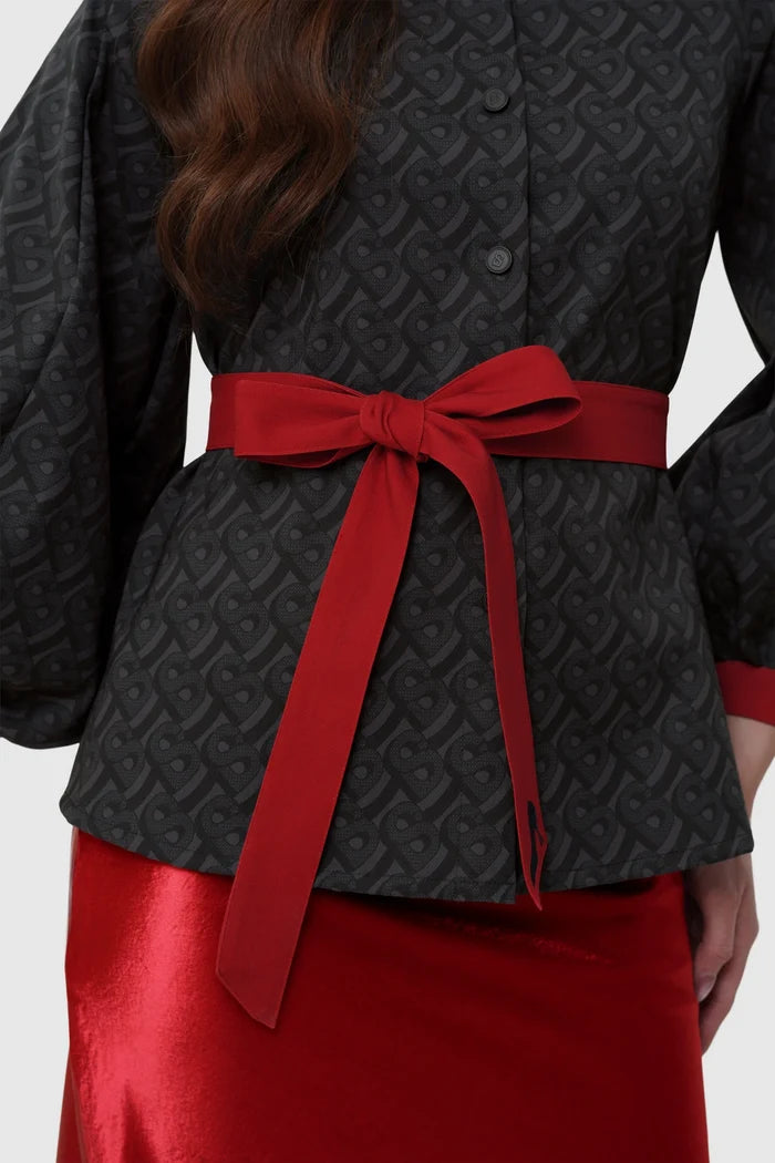 the editor puff shirt in black by buttonscarves x the devil wears prada 2 pattern detail