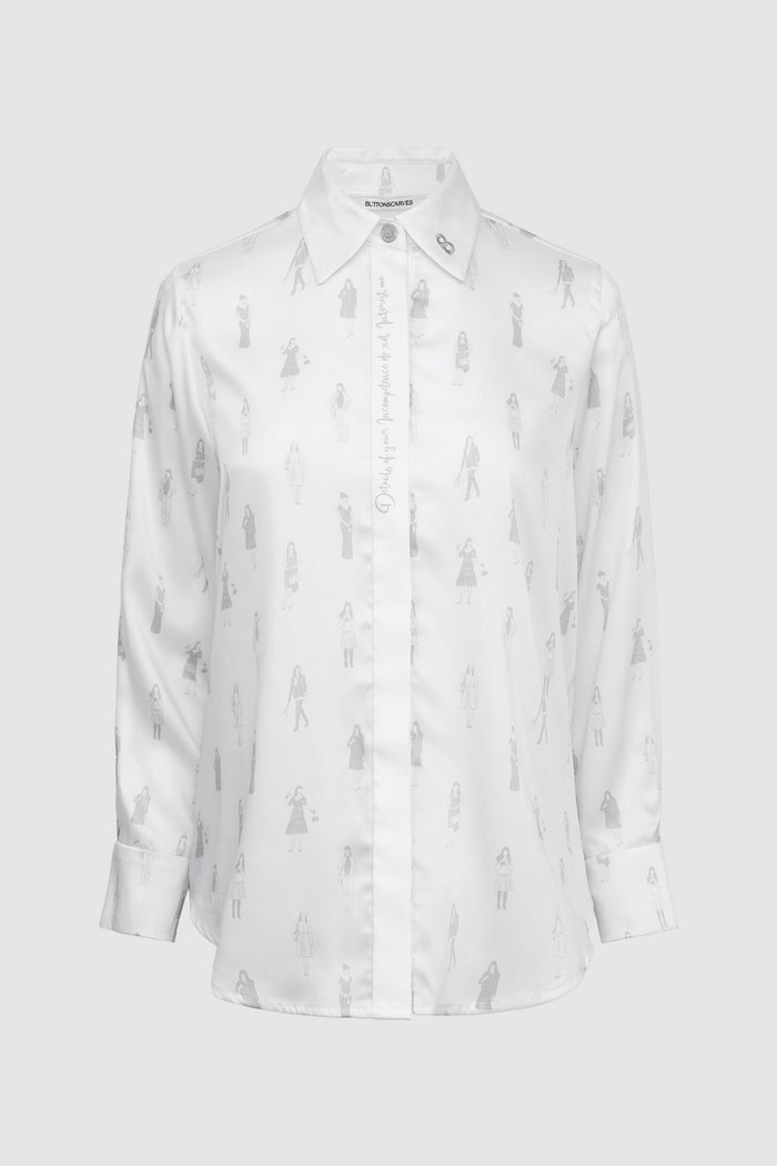 the editor satin shirt in white by buttonscarves x the devil wears prada 2