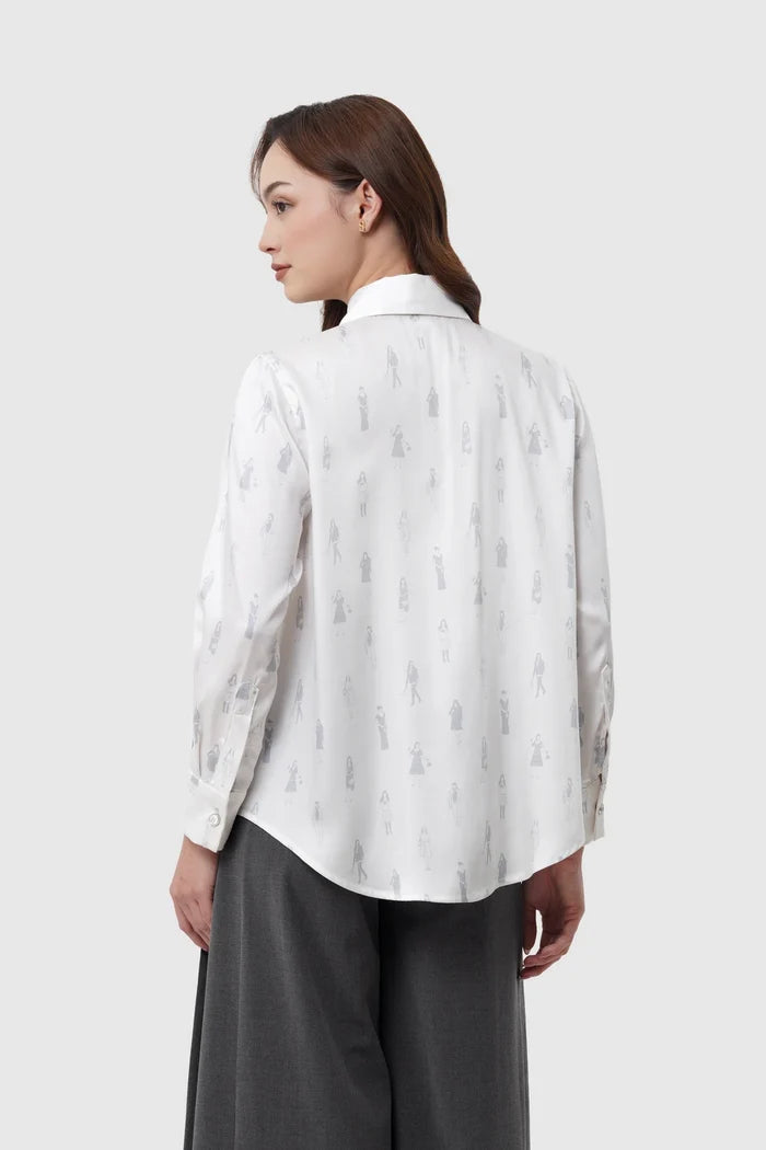 the editor satin shirt in white by buttonscarves x the devil wears prada 2 back view