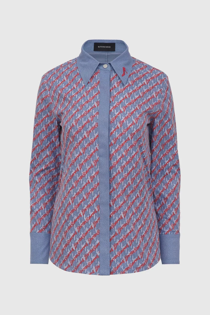 the editor shirt in blue by buttonscarves x the devil wears prada 2