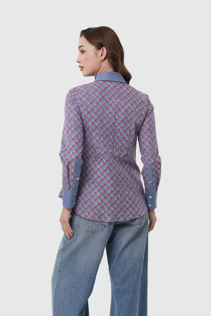 the editor shirt in blue by buttonscarves x the devil wears prada 2 back view