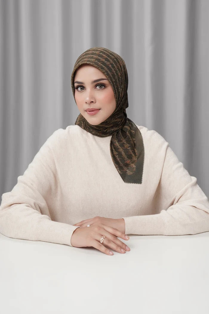 the editor square scarf in espresso by buttonscarves x the devil wears prada 2 front view