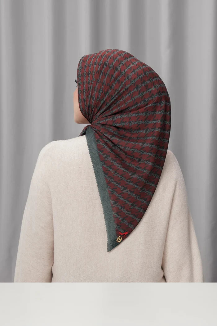 the editor square scarf in rouge by buttonscarves x the devil wears prada 2 back view