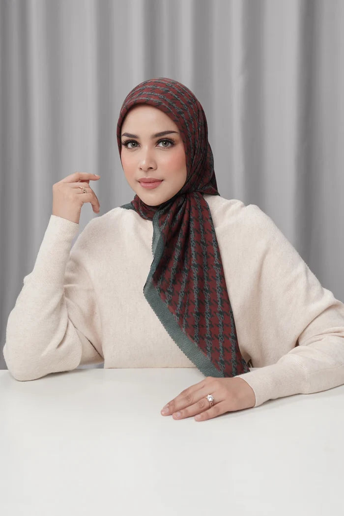the editor square scarf in rouge by buttonscarves x the devil wears prada 2 front view