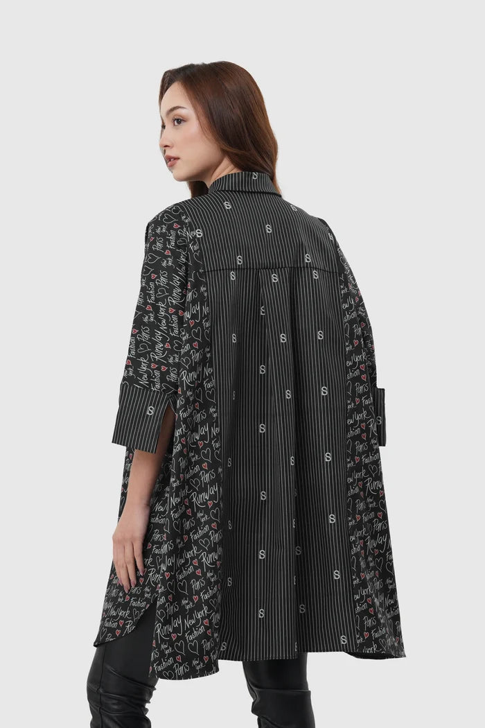the editor tunic shirt in black by buttonscarves x the devil wears prada 2 back view