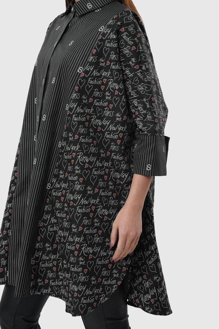the editor tunic shirt in black by buttonscarves x the devil wears prada 2 pattern detail