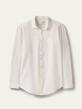 White solid long-sleeve shirt with chest pocket, moisture-wicking, shown flat, front view on light background.