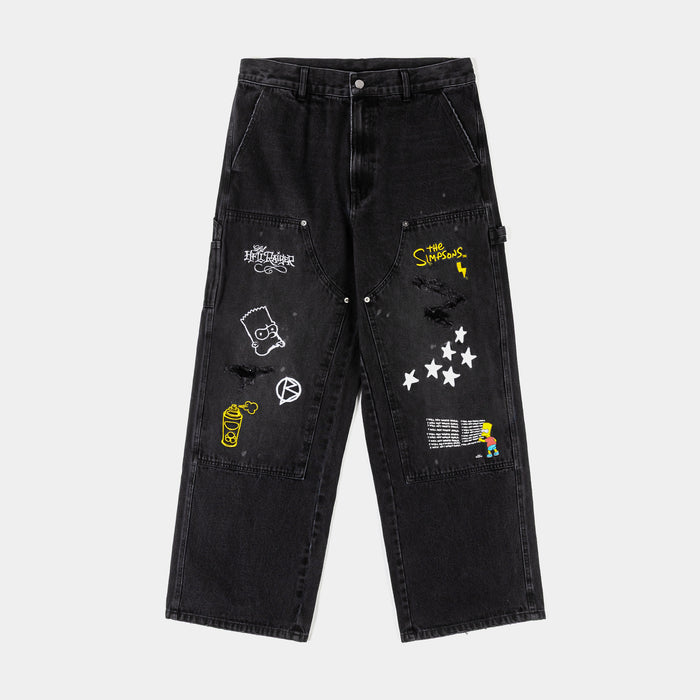 The Simpsons By Shoe Palace Logo Double Knee Washed Mens Pants (Black/Yellow)